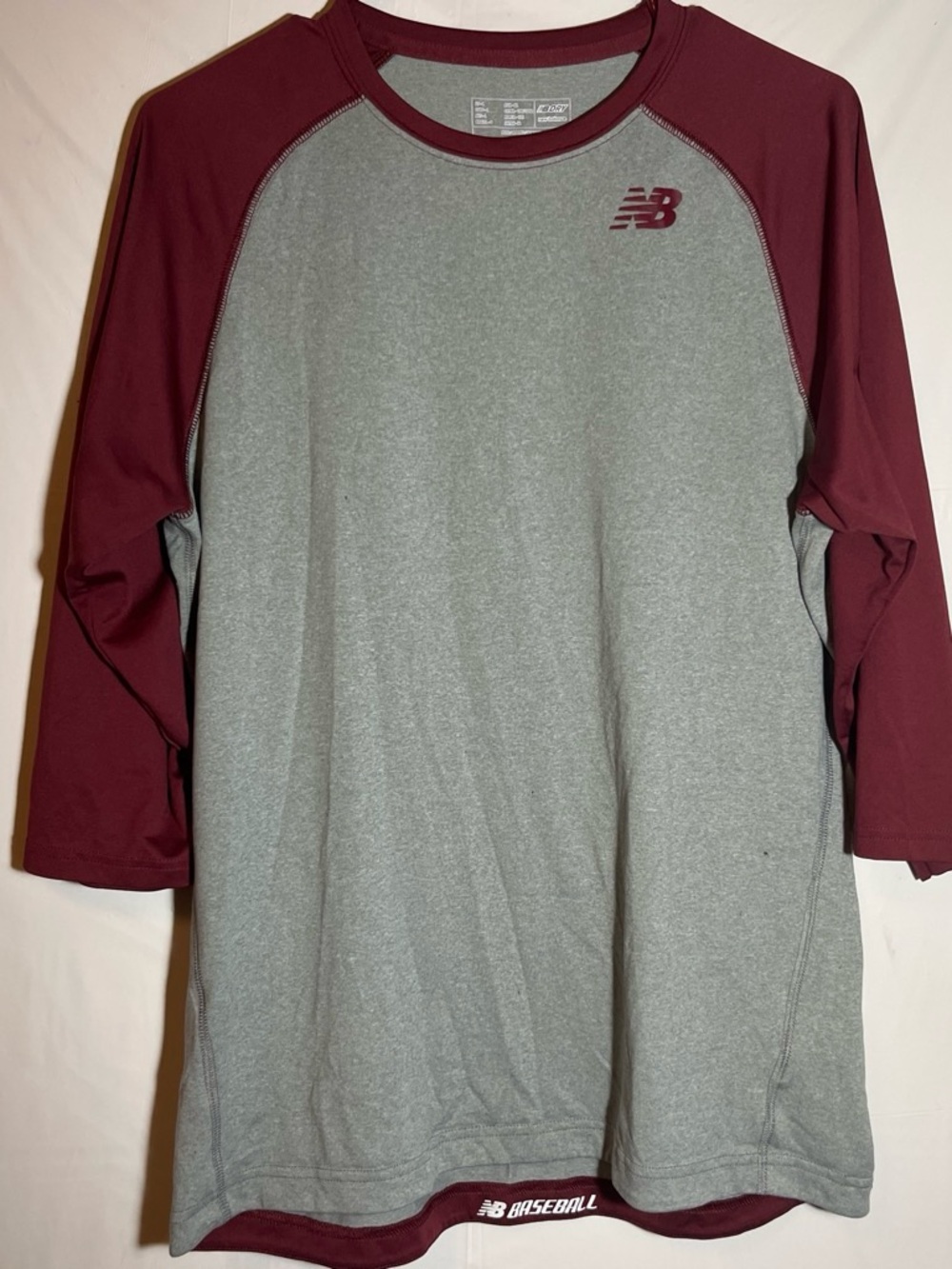New Balance Men's Grey and Maroon Raglan Baseball Tee